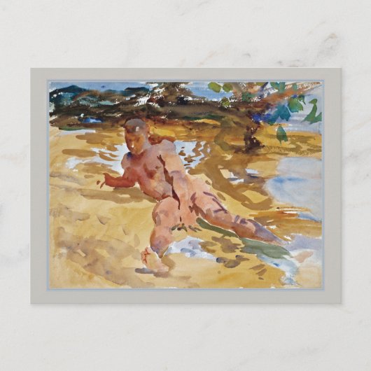 Man op Beach Florida Sargent Fine Art Waterverf Briefkaart (Voorkant)