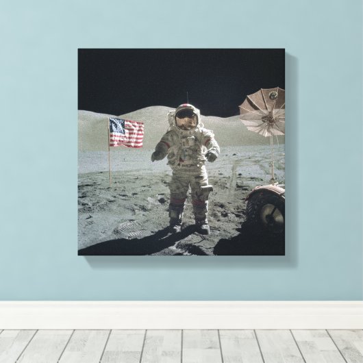Man op de Maan Canvas Print (Insitu (Houten vloer))