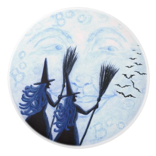 Man op de maan en heksenknoppen keramische knop (Voorkant)