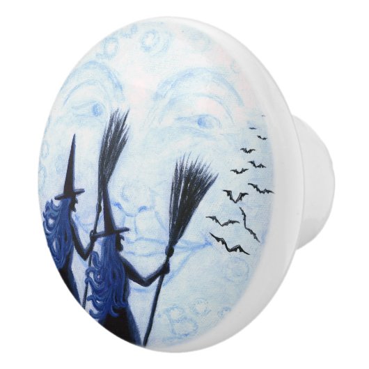 Man op de maan en heksenknoppen keramische knop (Rechts)