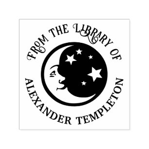 Man op de maan en sterren “Uit de bibliotheek van” Zelfinktende Stempel