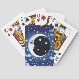 Man op de maan tegen een sterrenhemel pokerkaarten