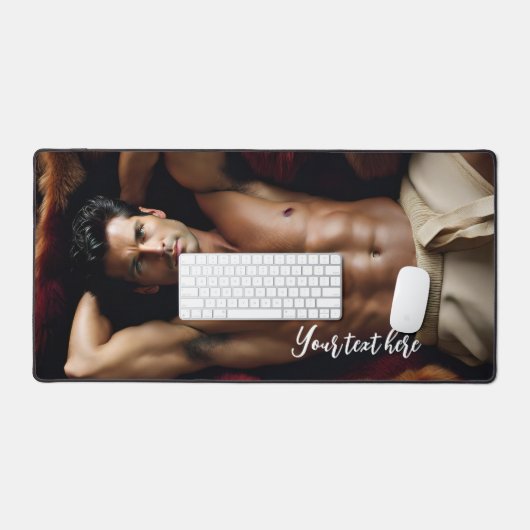 Man op een Bearskin vloerkleed Bureaumat (Keyboard & Muis)