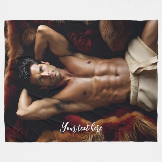 Man op een Bearskin vloerkleed Fleece Deken (Voorkant (Horizontaal))