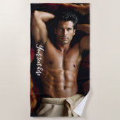 Man op een Bearskin vloerkleed Strandlaken (Voorkant)