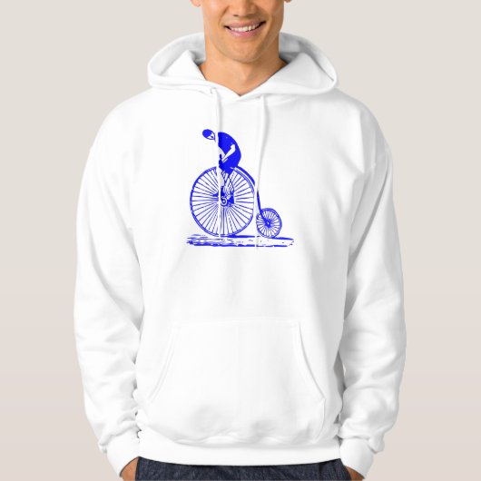 Man op een Penny Farthing - Blauw Hoodie (Voorkant)
