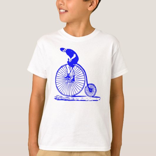 Man op een Penny Farthing - Blauw T-shirt (Voorkant)