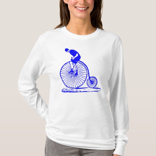 Man op een Penny Farthing - Blauw T-shirt (Voorkant)