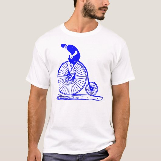 Man op een Penny Farthing - Blauw T-shirt (Voorkant)