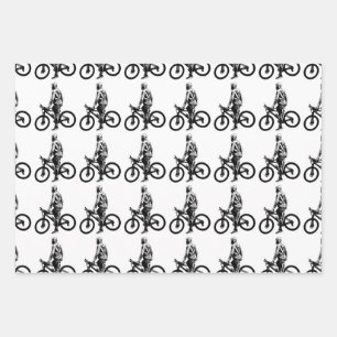 Man op fiets grafisch motiefpatroon inpakpapier vel
