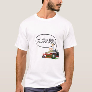 Man op grasmaaier voor landschapsbedrijf t-shirt