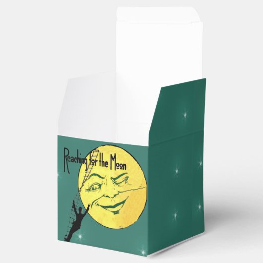 Man op Ladder Bereiken voor Winking Moon Green Bedankdoosjes (Geopend)