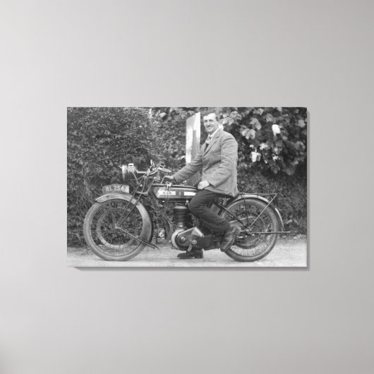 Man op oude motorfiets B.S.A. Canvas Afdruk (Voorkant)