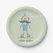 Man op rollerskates papieren bordje (Voorkant)