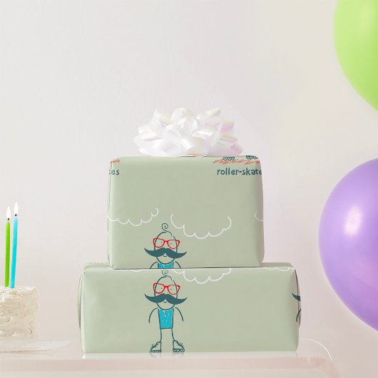 Man op rolpoorten cadeaupapier