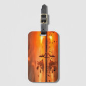 Man op strand bij zonsondergang bagagelabel (Voorkant (verticaal))