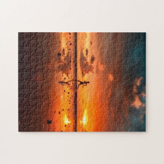 Man op strand bij zonsondergang legpuzzel (Horizontaal)