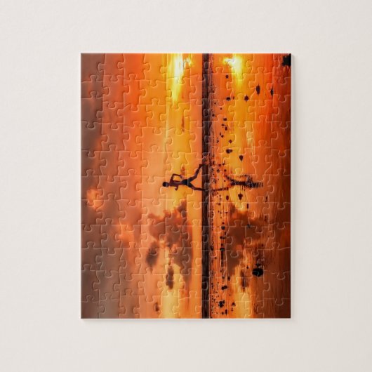 Man op strand bij zonsondergang legpuzzel (Verticaal)