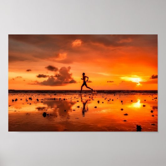Man op strand bij zonsondergang poster (Voorkant)