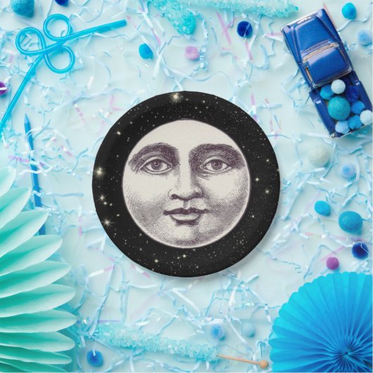  man op volle maan papieren bordje (Feest)