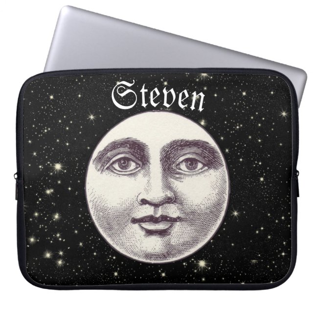  man op volle maan zwart wit laptop sleeve (Voorkant)