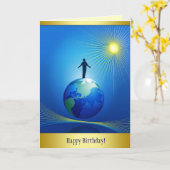 Man op Wereldbol Kaart (Gele Bloem)