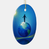 Man op Wereldbol Keramisch Ornament (Rechts)