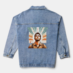 Man op zoek naar de hemel kleurenillustratie kunst denim jacket