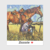 Man, paard en hond sticker (Vel)