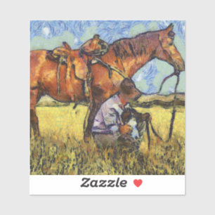 Man, paard en hond sticker