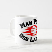MAN PLANNEN GOD LAUGHS! KOFFIEMOK (Voorkant links)