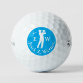 Man Playing Golf Azure Blue Monogram  Golfballen (Voorkant)