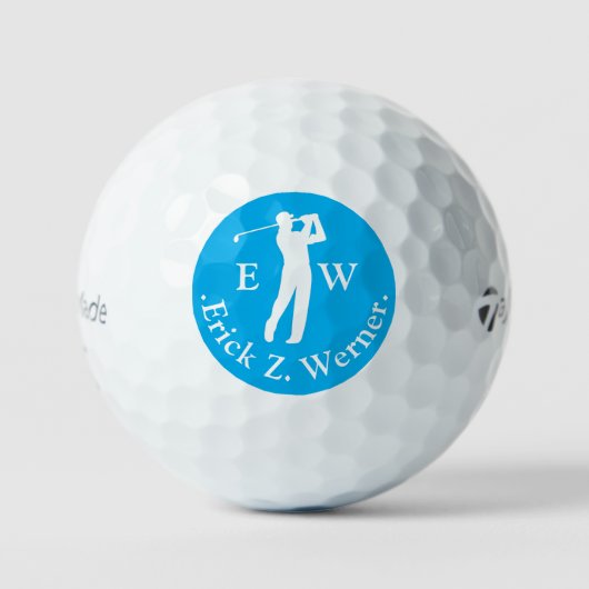 Man Playing Golf Azure Blue Monogram  Golfballen (Voorkant)