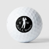 Man Playing Golf Black White Monogram  Golfballen (Voorkant)
