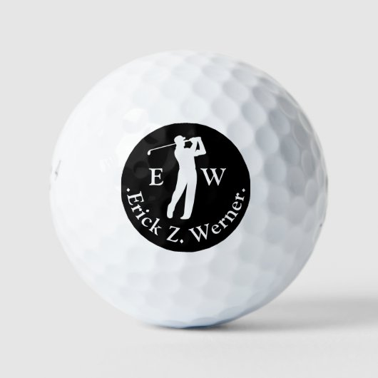 Man Playing Golf Black White Monogram  Golfballen (Voorkant)