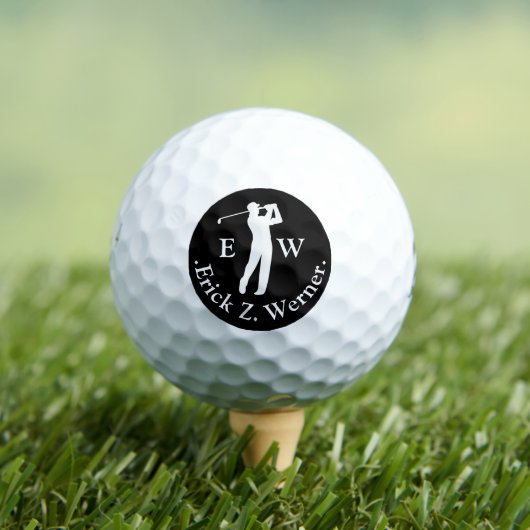 Man Playing Golf Black White Monogram  Golfballen (Insitu Shirt)