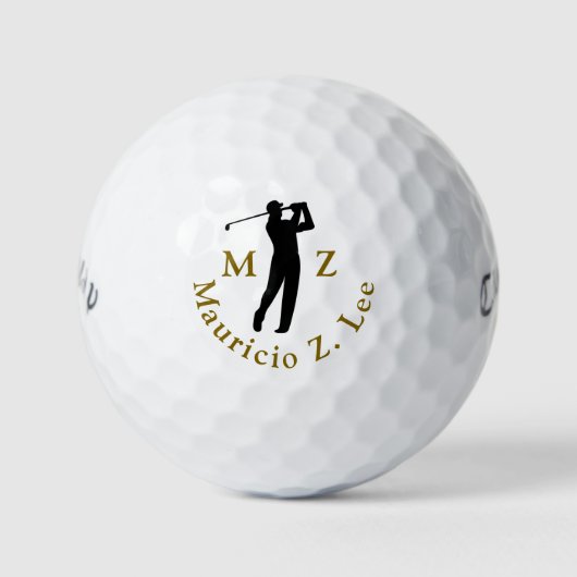 Man Playing Golf Elegant Monogram Golfballen (Voorkant)