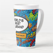 Man Plezier Cool Kleurrijke Comic Typografisch Latte Mok (Rechterhoek)