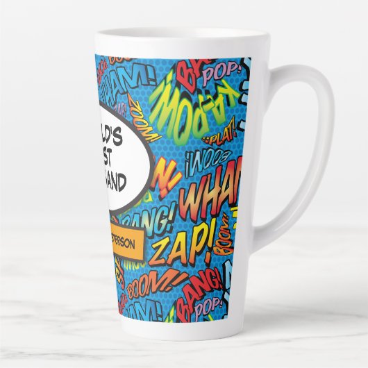 Man Plezier Cool Kleurrijke Comic Typografisch Latte Mok (Rechts)