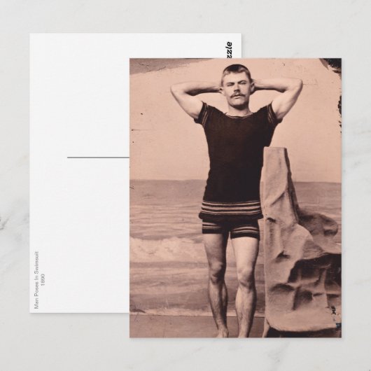 Man Poses in zwempak 1890 Briefkaart (Voorkant / Achterkant)