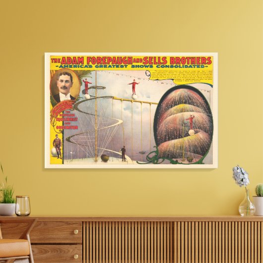 Man presteert op hangende kabel en spiraalvormige canvas afdruk (Insitu (Woonkamer))