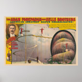 Man presteert op hangende kabel en spiraalvormige  poster (Voorkant)