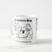 Man probeert barmeid te vleien. koffiemok (Voorkant links)
