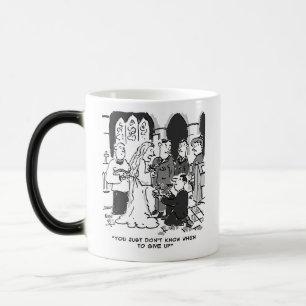 Man probeert voor te stellen op een kerkbruiloft - magische mok