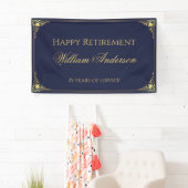 Man Retirement Party Navy Blue Gold Elegant Script Spandoek (Insitu)