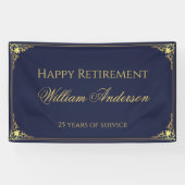 Man Retirement Party Navy Blue Gold Elegant Script Spandoek (Horizontaal)