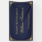 Man Retirement Party Navy Blue Gold Elegant Script Spandoek (Verticaal)