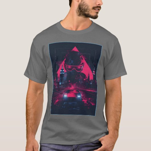 Man Retro Auto Stad Vaporwave Synthwave 90s grappi T-shirt (Voorkant)