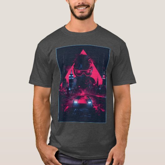 Man Retro Auto Stad Vaporwave Synthwave 90s retro T-shirt (Voorkant)