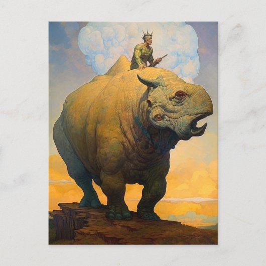 Man Riding Strange Beast Fantasy Science Fiction Briefkaart (Voorkant)